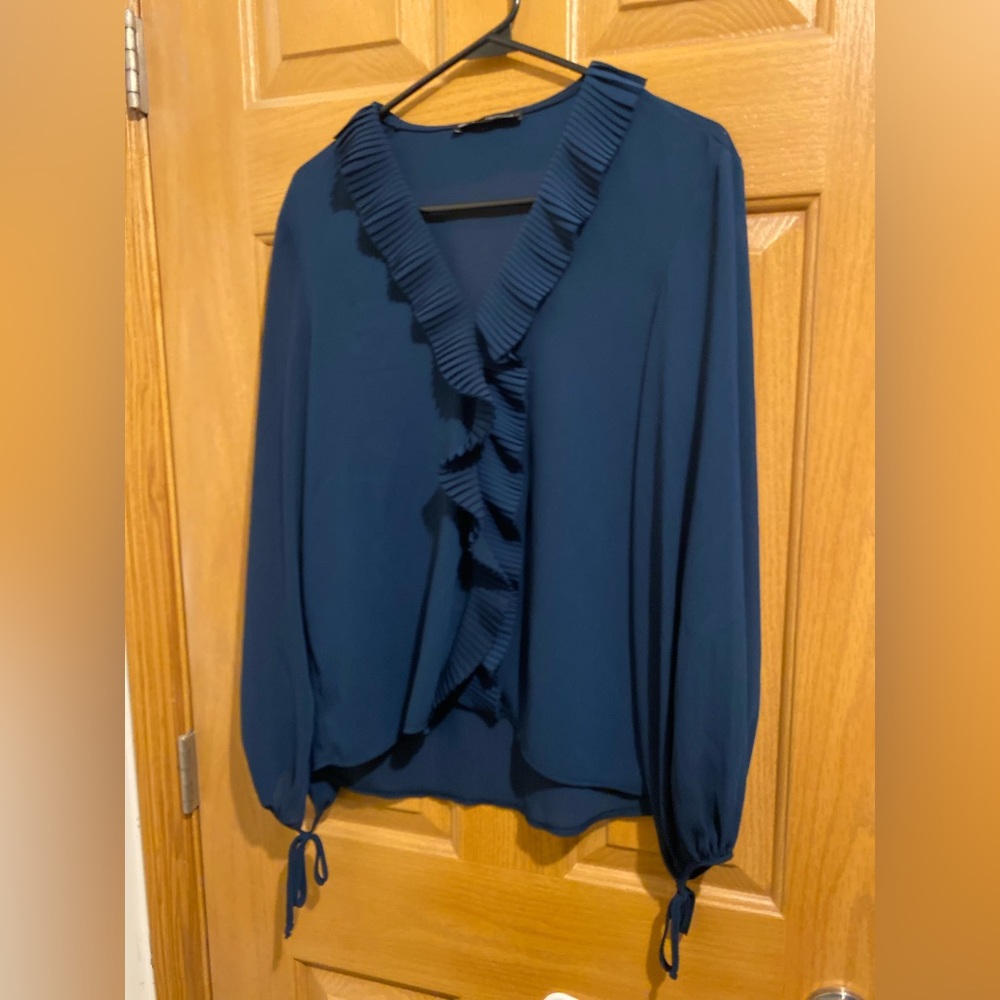 Elegant Navy Ruffle Blouse